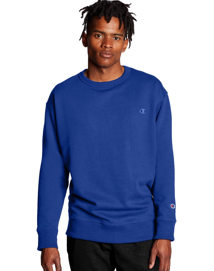 Champion Herre Sweatshirt Blå - Powerblend Fleece Crew C Logo - Danmark DJU-308276